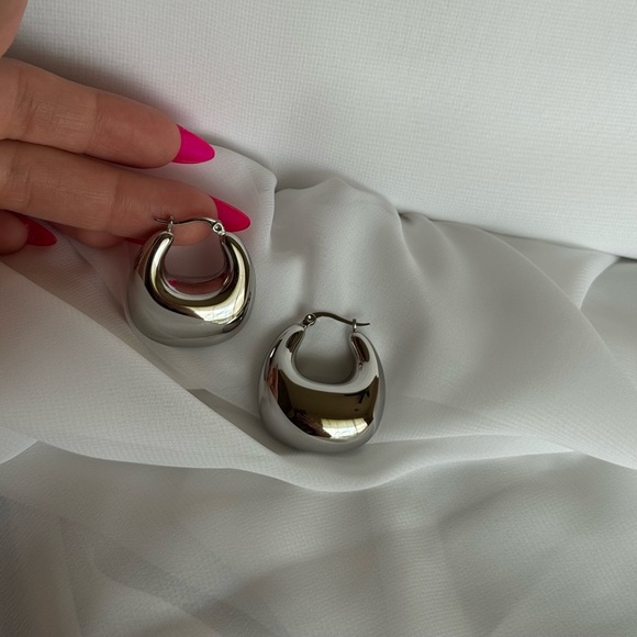 Chunky Silver Hoop Earrings - Picture 3 of 4